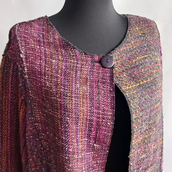 Coldwater Creek XL Purple Rustic Patchwork Tweed Jacket with Button Detail - Picture 3 of 6
